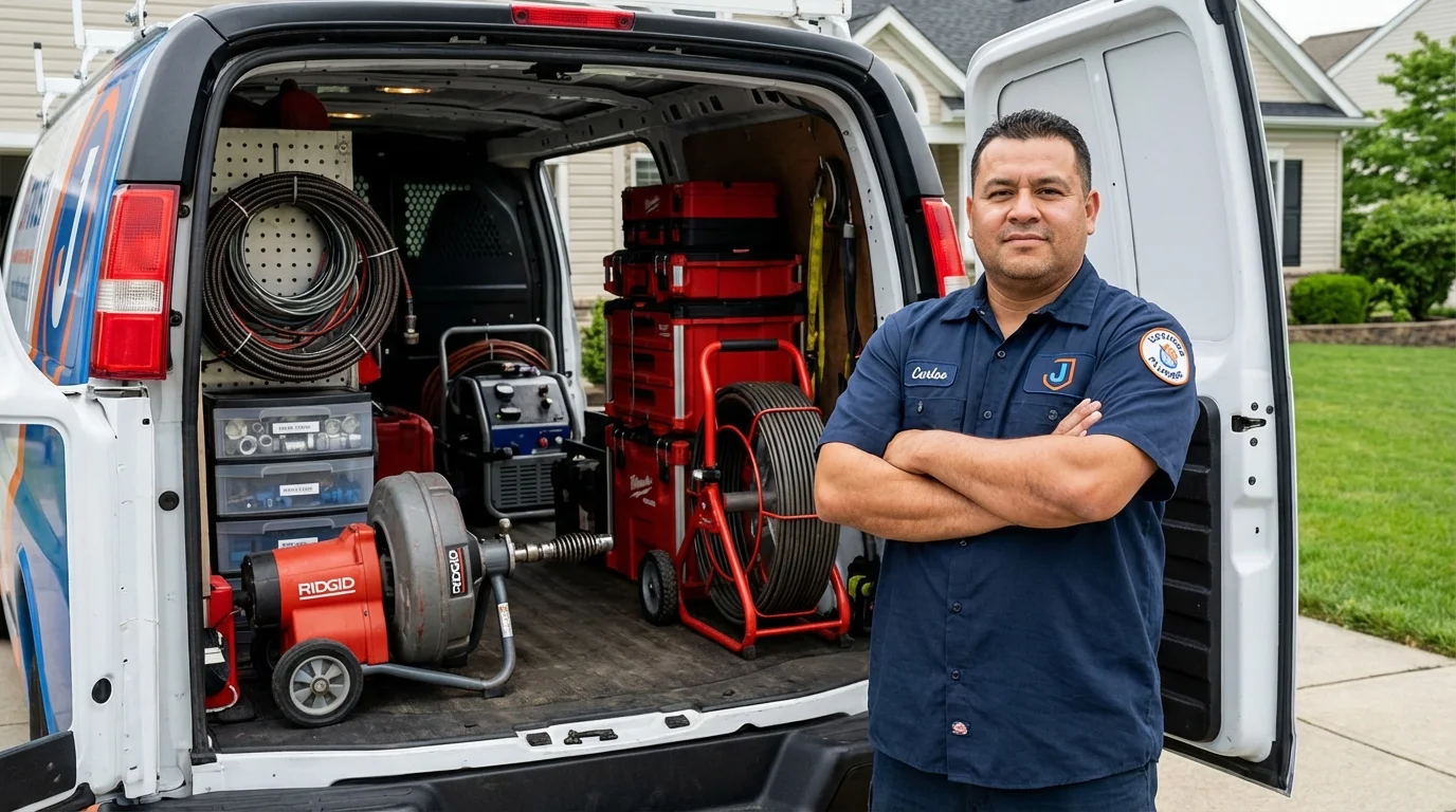 Professional drain cleaning equipment and Johns Plumbing LLC plumber in Waterflow