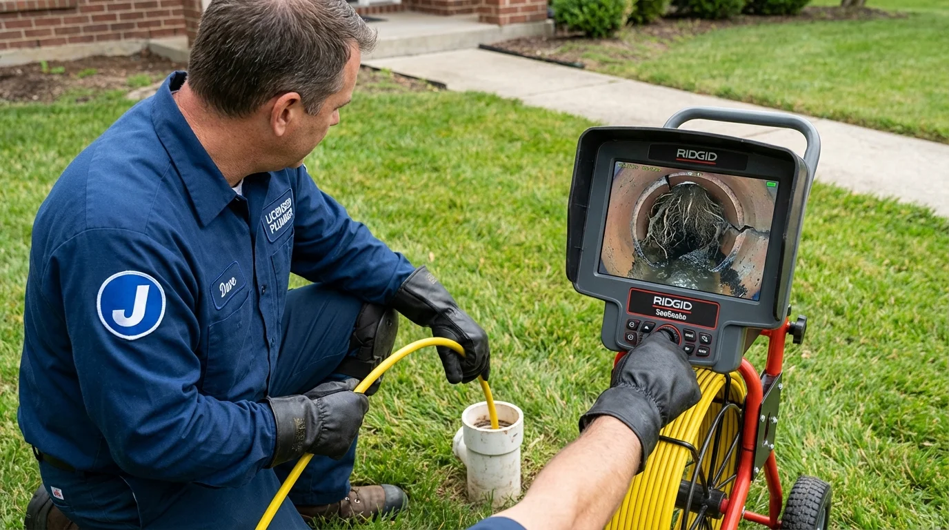 Sewer camera inspection being performed by Johns Plumbing LLC in Waterflow