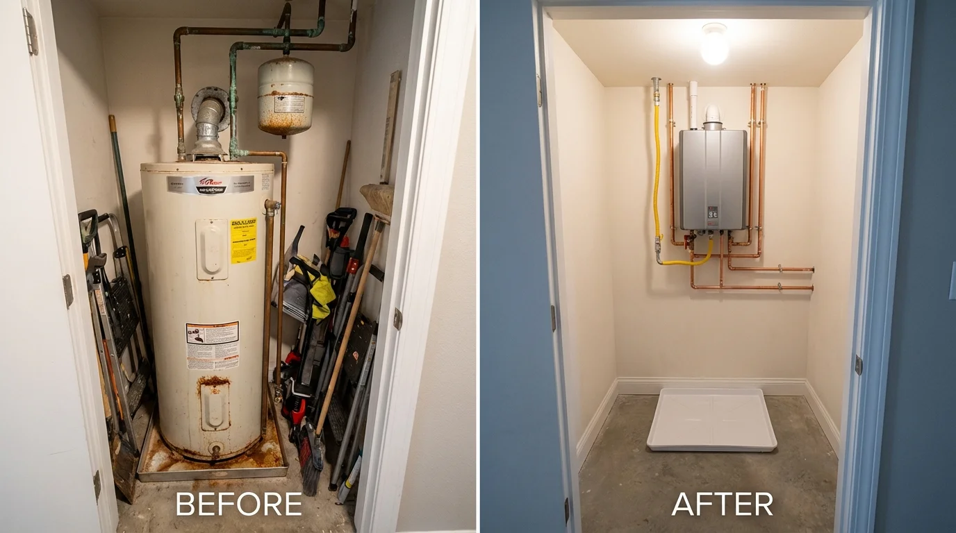 Tank water heater versus wall-mounted tankless unit comparison for Waterflow, NM homeowners